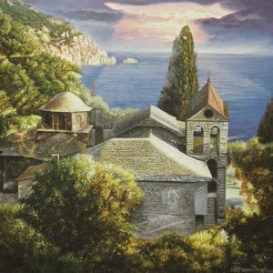 Рисунок монастыря на Афоне